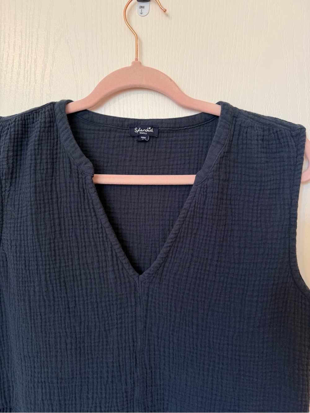 Splendid Navy Blue 100% Cotton Textured Tiered V-Neck Mini Dress - Picture 3 of 8